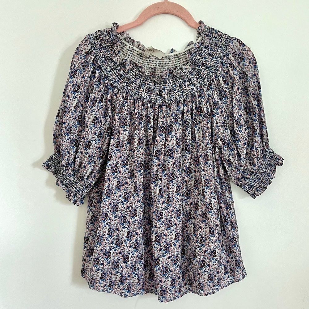 Ann Taylor Loft Floral Smocked Off The Shoulder Top XS